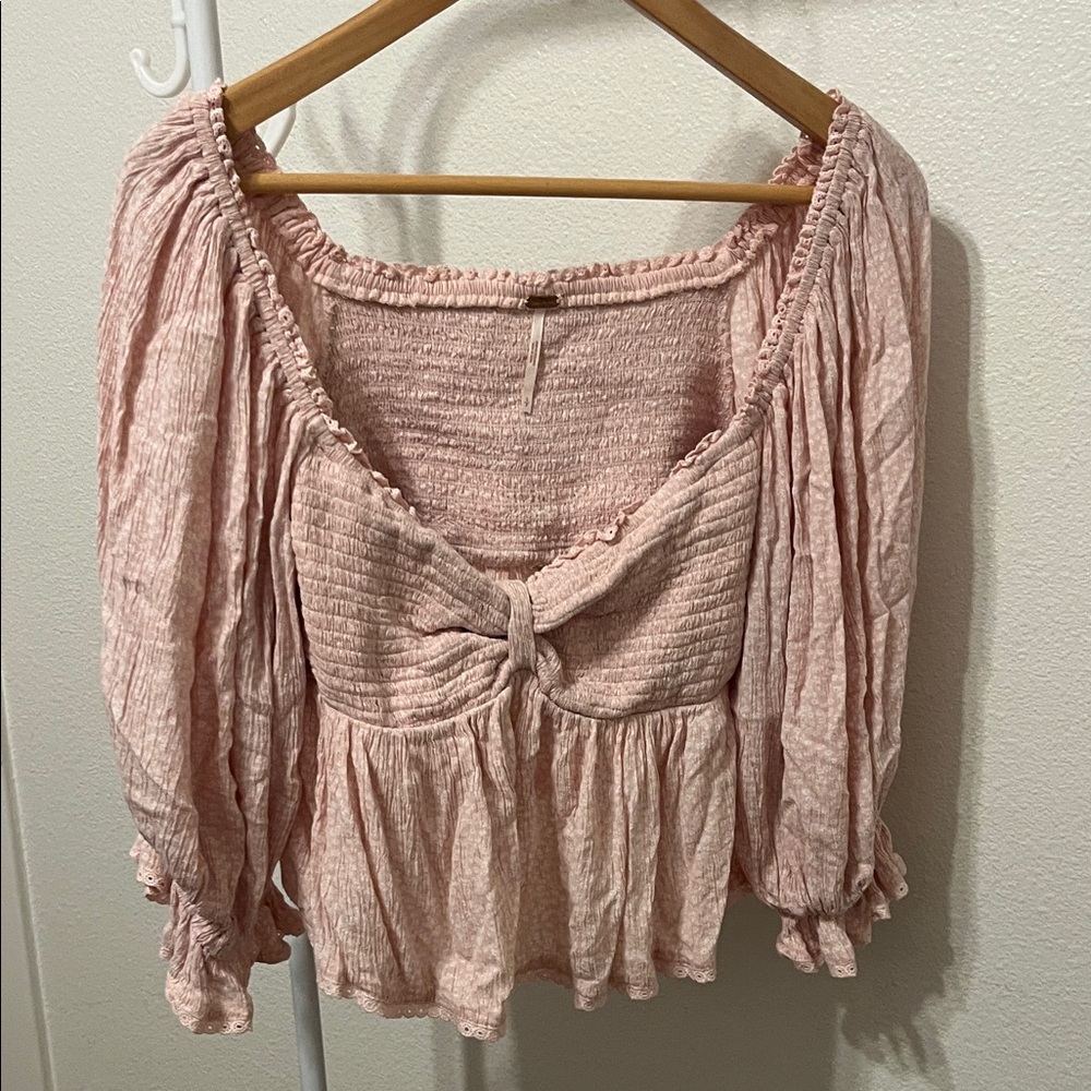 Free People Blush Pink Puff Sleeve Blouse